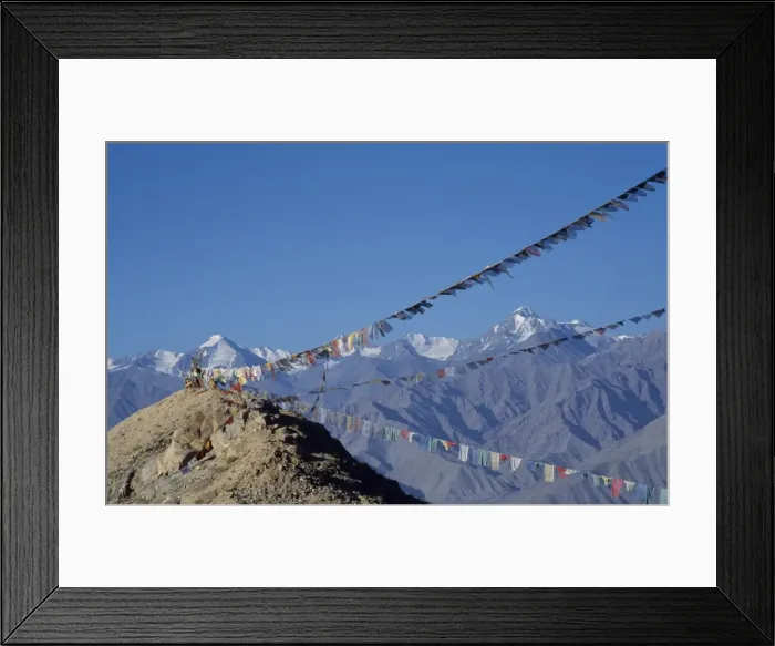 Framed Print : Stok Mountains and prayer flags viewed from Leh Framed Print : Stok Mountains and prayer flags viewed from Leh