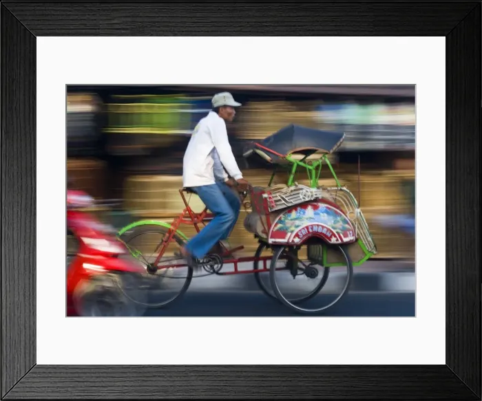 Framed Print : Rickshaw driver, Yogyakarta, Java, Indonesia Framed Print : Rickshaw driver, Yogyakarta, Java, Indonesia