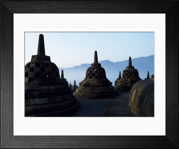 Framed Print : Latticed stupas on upper terraces, Borobodur temple, Java, Indonesia