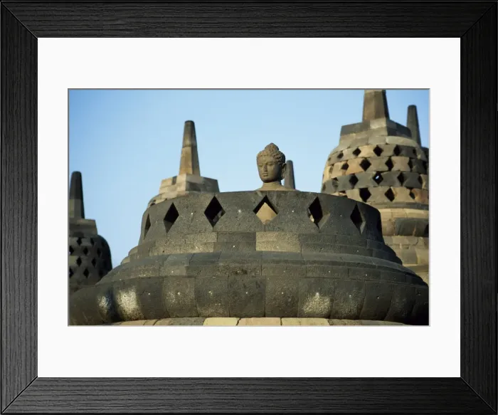 Framed Print : Latticed stupas on upper terraces, Borobodur temple, Java, Indonesia Framed Print : Latticed stupas on upper terraces, Borobodur temple, Java, Indonesia