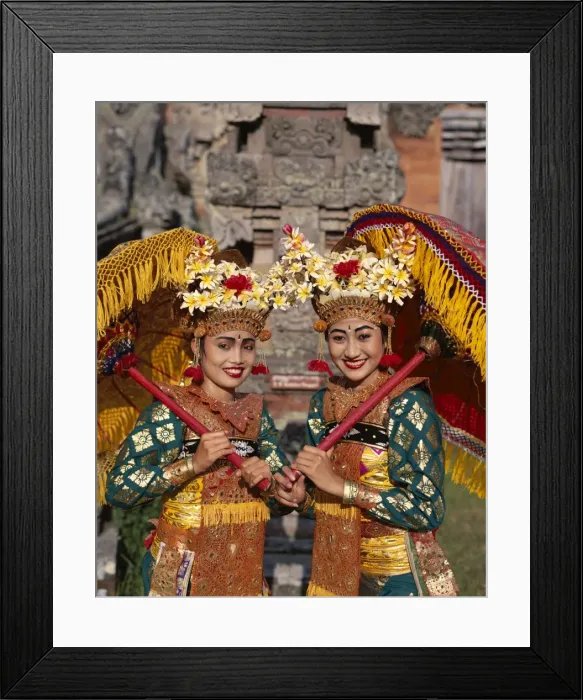 Framed Print : Legong Dancers  /  Girls Dressed in Traditional Dancing Costume