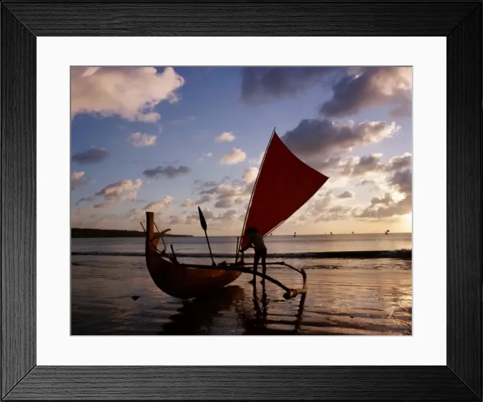 Framed Print : Kuta Beach / Outrigger Boat & Boatman / Sunset, Bali, Indonesia Framed Print : Kuta Beach / Outrigger Boat & Boatman / Sunset, Bali, Indonesia