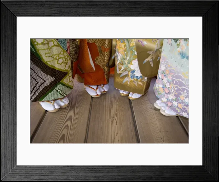 Framed Print : Japanese Kimonos & Geta slippers, Miyajima, Hiroshima, Japan Framed Print : Japanese Kimonos & Geta slippers, Miyajima, Hiroshima, Japan