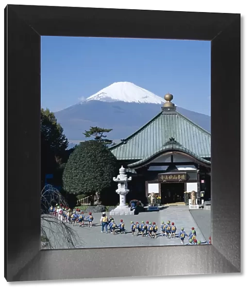 Mount Fuji  /  Temple & School Children, Honshu, Japan