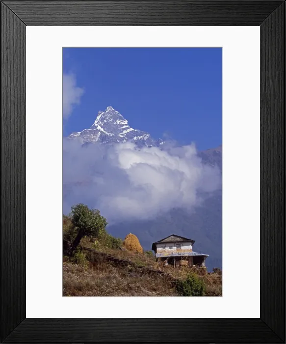 Framed Print : Hillside house with the fishtail peak of Machhapuchhare 6 Framed Print : Hillside house with the fishtail peak of Machhapuchhare 6