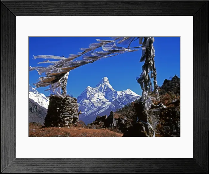 Framed Print : Amma Dablam (west face) framed by prayer flags Framed Print : Amma Dablam (west face) framed by prayer flags