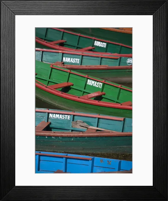 Framed Print : Nepal, Pokhara, Colourful canoes on Phewa Lake