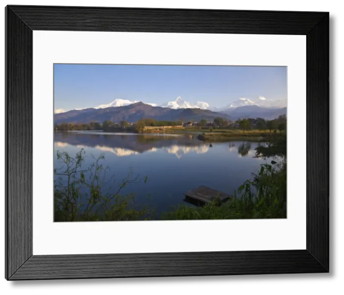 Framed Print : Nepal, Pokhara, Annapurna range reflecting in Phewa Lake