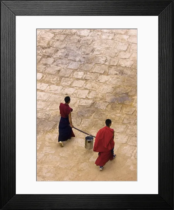 Framed Print : Monks carrying yak butter, Ganden Monastery, Tagtse county, Tibet
