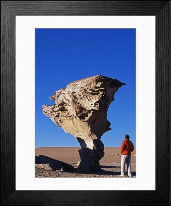 Framed Print : A tourist looks at the Arbol de Piedra or Stone Tree Framed Print : A tourist looks at the Arbol de Piedra or Stone Tree