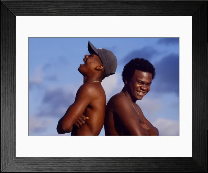 Framed Print : Two teenage boys laugh and joke in Sao Paulo sunshine Framed Print : Two teenage boys laugh and joke in Sao Paulo sunshine