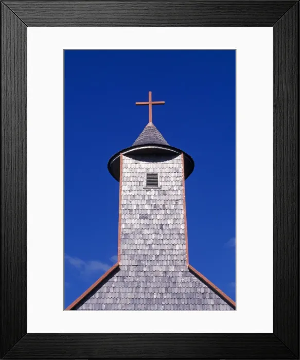 Framed Print : Shingle covered church typical for Chiloe Framed Print : Shingle covered church typical for Chiloe
