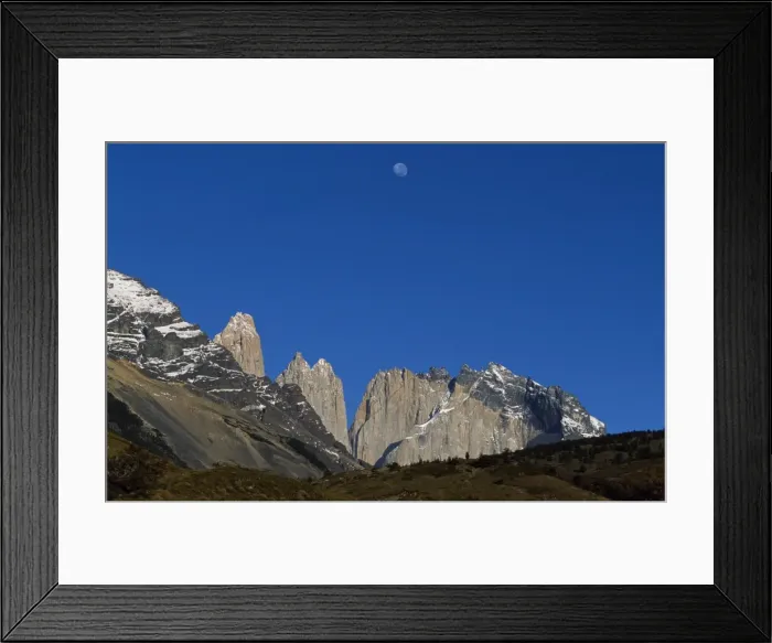 Framed Print : Moon over the Towers of Paine from Camping Torres Framed Print : Moon over the Towers of Paine from Camping Torres
