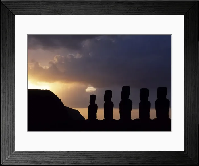 Framed Print : Five of the fifteen colossal stone statues or moais Framed Print : Five of the fifteen colossal stone statues or moais