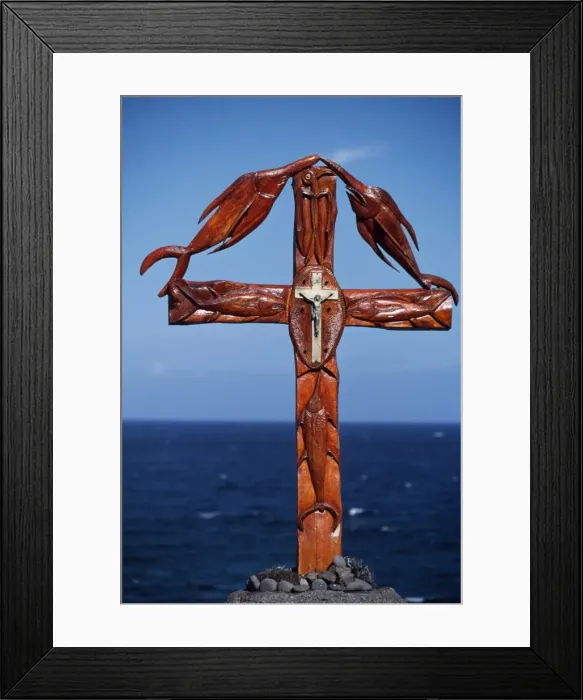 Framed Print : Wooden cross on erected on the southern coast combining Framed Print : Wooden cross on erected on the southern coast combining