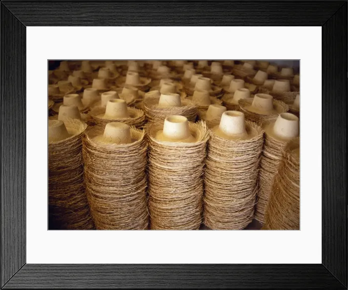 Framed Print : Detail of Panama hats in production Framed Print : Detail of Panama hats in production