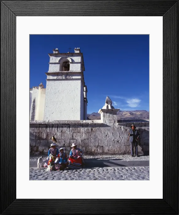 Framed Print : Quechua family outside Sibayo village church