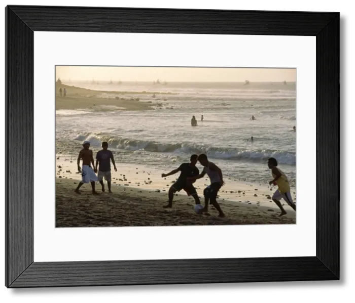 Framed Print : Beach football at Mancora in northern Peru
