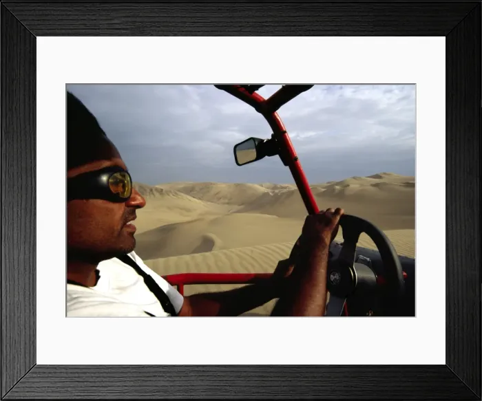 Framed Print : Riding in the front seat of a dune buggy Framed Print : Riding in the front seat of a dune buggy