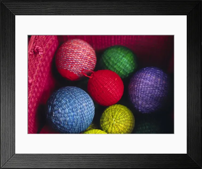Framed Print : Christmas decorations woven from straw fibre are colourful Framed Print : Christmas decorations woven from straw fibre are colourful
