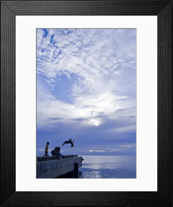 Framed Print : Local Children diving off pier Framed Print : Local Children diving off pier
