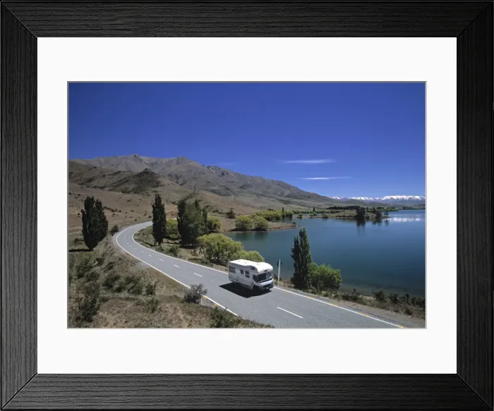 Framed Print : Camper van on road by Lake Wanaka Framed Print : Camper van on road by Lake Wanaka