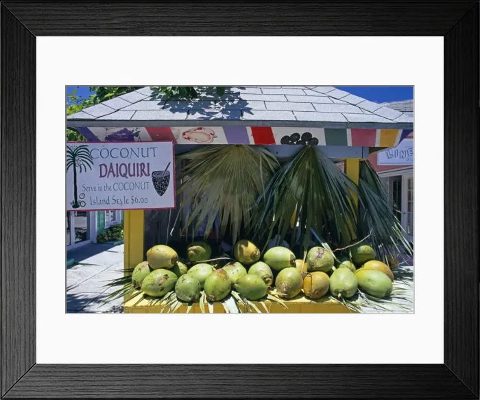 Framed Print : Coconut daiquiri stall at Port Lucaya on Grand Bahama Framed Print : Coconut daiquiri stall at Port Lucaya on Grand Bahama