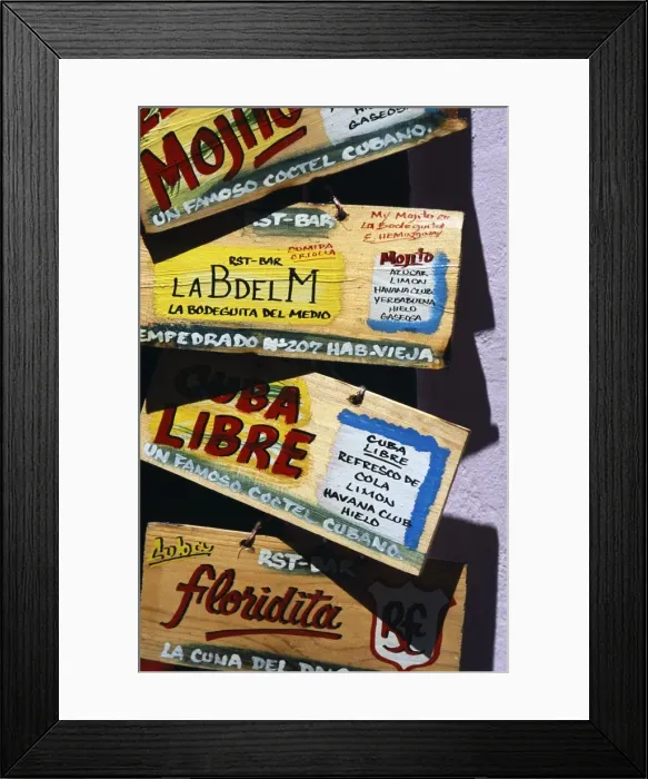Framed Print : Painted sign outside of Havana bar advertising drinks and cocktails Framed Print : Painted sign outside of Havana bar advertising drinks and cocktails