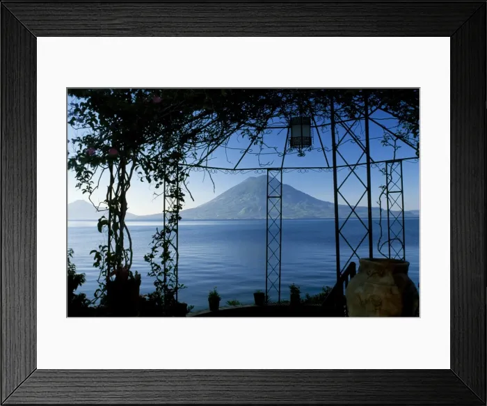 Framed Print : The view across Lake Atitlan from a pergola in Framed Print : The view across Lake Atitlan from a pergola in
