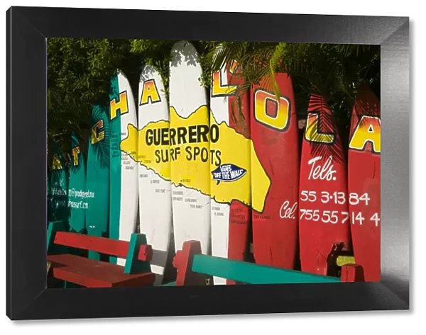 Mexico, Pacific Coast, Guerrero, Ixtapa, Catcha La Ola Surf Shop Sign