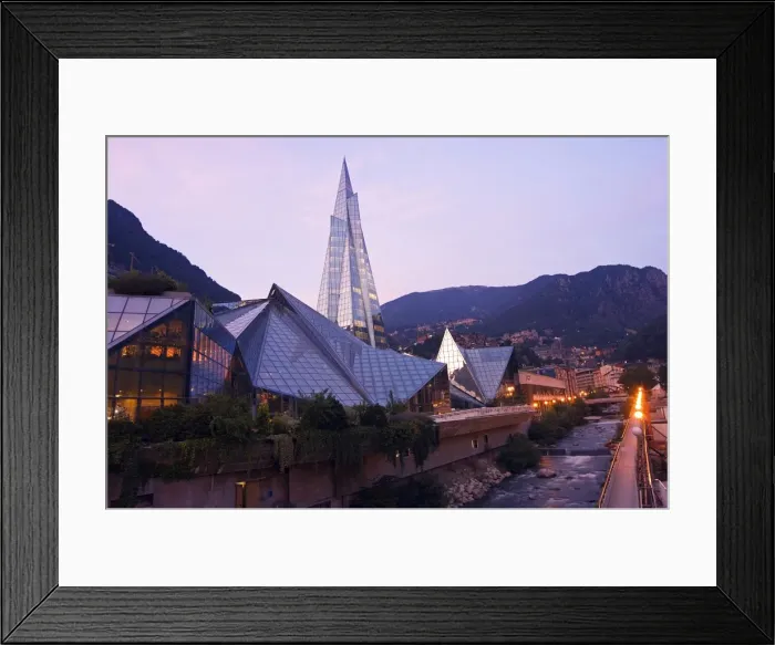 Framed Print : Andorra Andorra La Vella Hot Spring Complex Caldea lit up in the evening