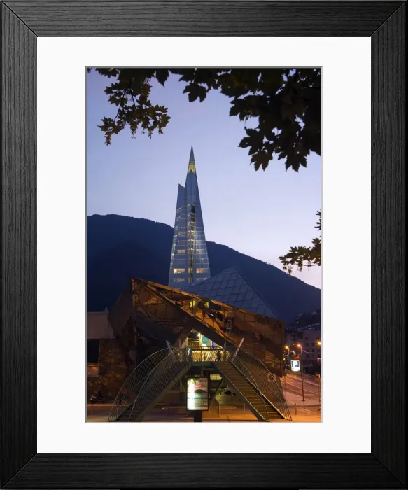 Framed Print : Andorra Andorra La Vella Hot Spring Complex Caldea lit up in the evening