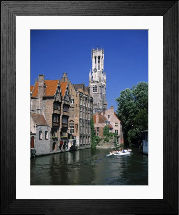 Framed Print : Belfry and canal Framed Print : Belfry and canal