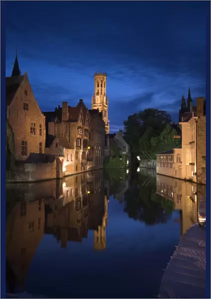 Belfort (Belfry) & River Dijver, Bruges, Flanders, Belgium