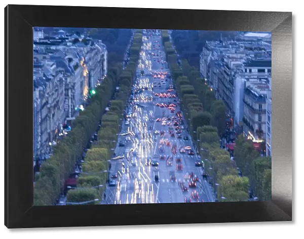 France, Paris, Champs Elysees view from the Arc de Triomphe