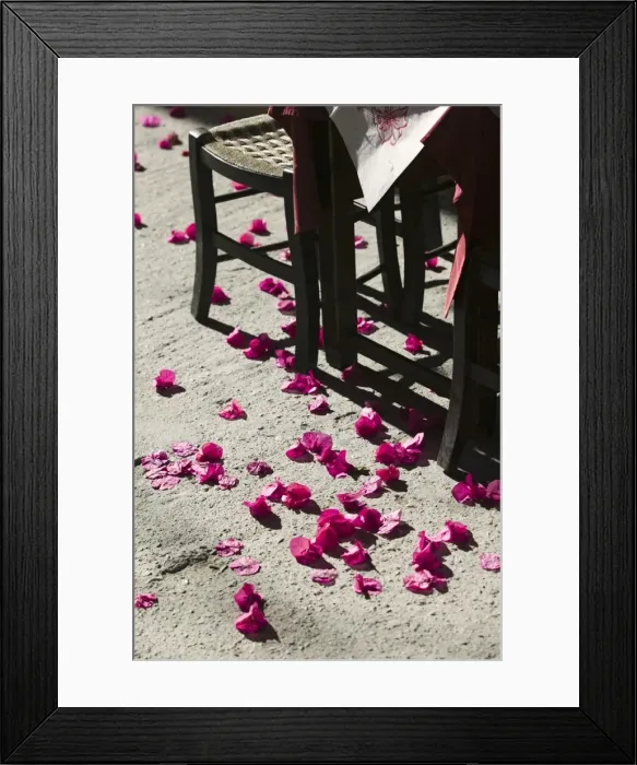 Framed Print : Cafe Table & Pink Flowers, Rethymno, Crete, Greece Framed Print : Cafe Table & Pink Flowers, Rethymno, Crete, Greece