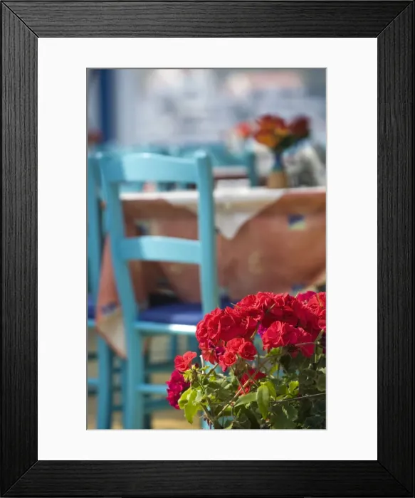Framed Print : Cafe Table, Kokkari, Samos Island, Greece Framed Print : Cafe Table, Kokkari, Samos Island, Greece
