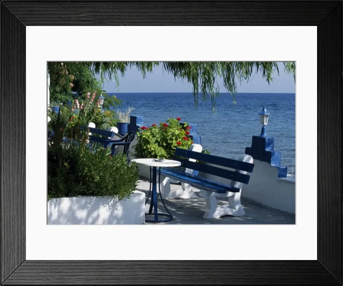 Framed Print : Seat by the sea on the Kassandra Coast Framed Print : Seat by the sea on the Kassandra Coast
