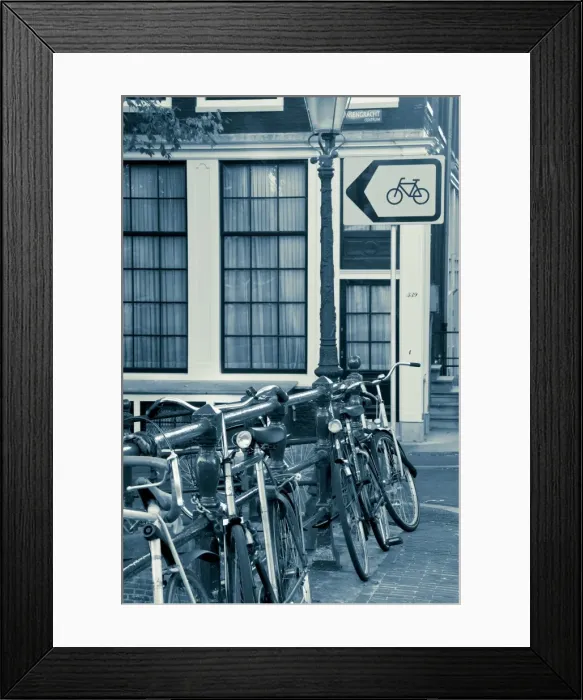 Framed Print : Holland, Amsterdam, Bicycle sign and traditional Amsterdam houses Framed Print : Holland, Amsterdam, Bicycle sign and traditional Amsterdam houses