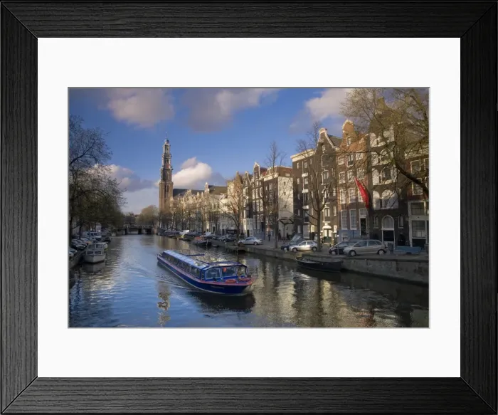 Framed Print : Prinsengracht and Westerkerk in the background, Amsterdam, Holland Framed Print : Prinsengracht and Westerkerk in the background, Amsterdam, Holland