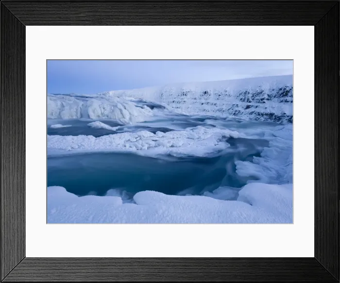 Framed Print : Frozen river and ice banks, Gullfoss, SW Iceland Framed Print : Frozen river and ice banks, Gullfoss, SW Iceland