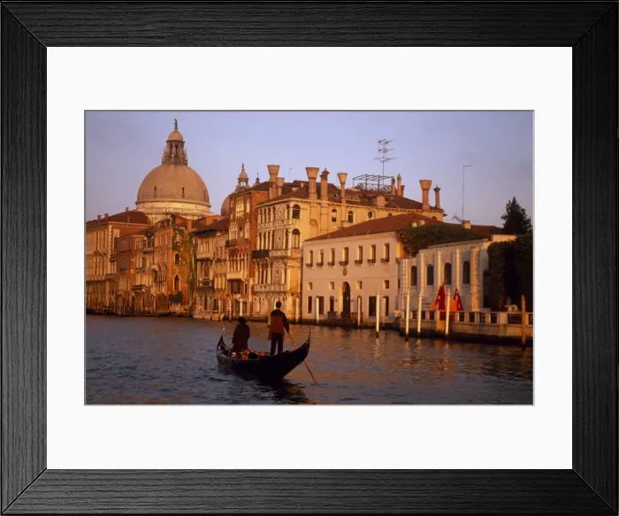 Framed Print : A single gondola on the Grand Canal at sunset with Framed Print : A single gondola on the Grand Canal at sunset with