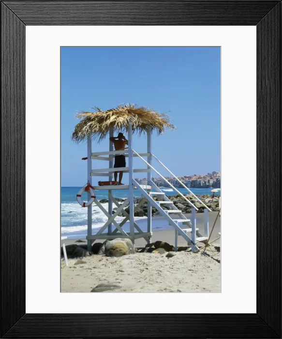 Framed Print : Sandy beach and lifeguard on lookout Framed Print : Sandy beach and lifeguard on lookout