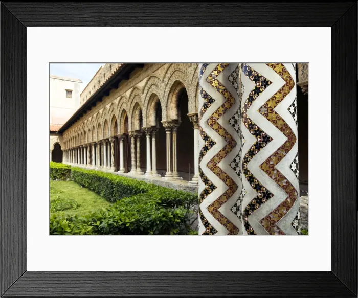 Framed Print : View of the highly decorated Norman cloisters at Monreale Cathedral