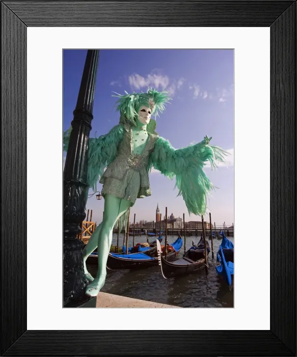 Framed Print : Venice Carnival People in Costumes and Masks on Canal with Gondolas Framed Print : Venice Carnival People in Costumes and Masks on Canal with Gondolas