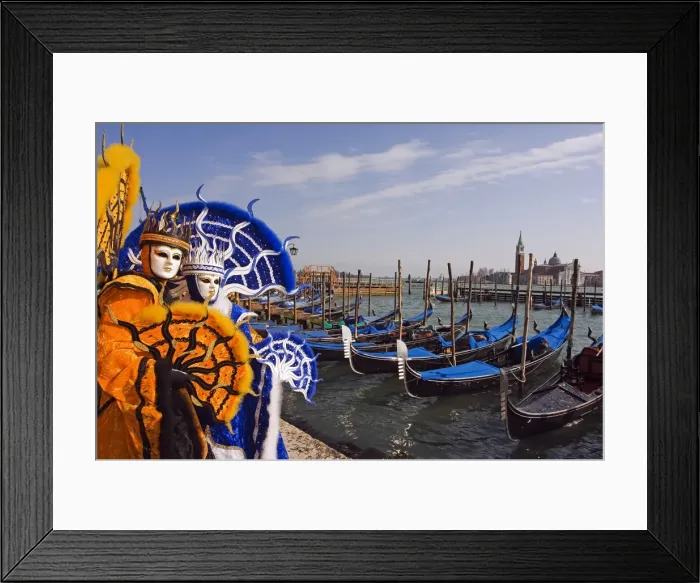Framed Print : Venice Carnival People in Costumes and Masks on Canal Framed Print : Venice Carnival People in Costumes and Masks on Canal