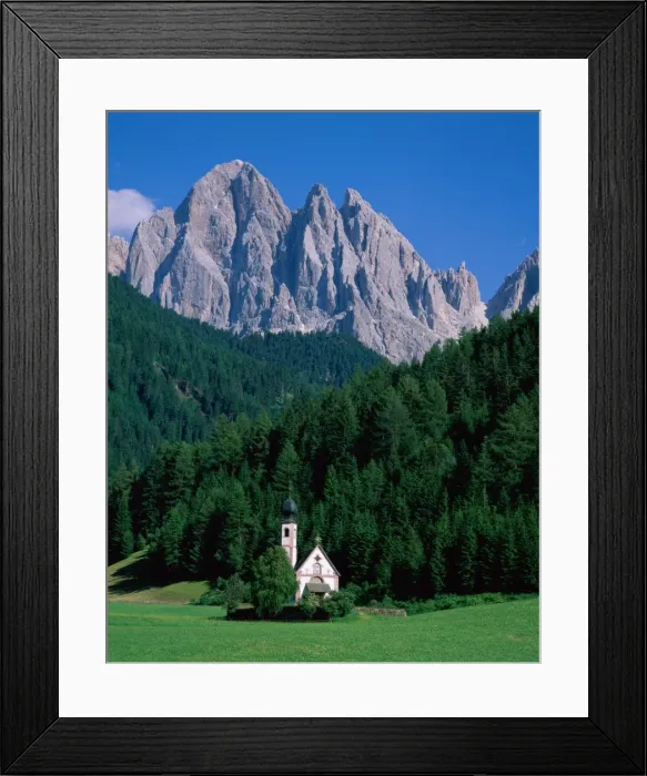 Framed Print : Dolomites Mountains (Dolomiti) & St Giovanni Church