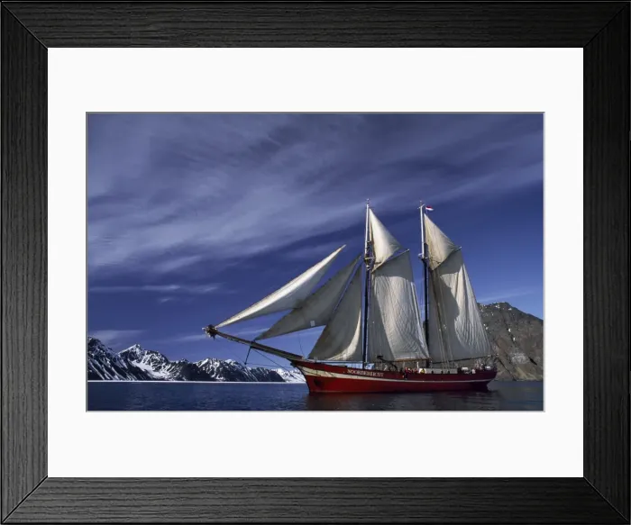 Framed Print : Noordelicht schooner under full sail in Krossfjorden Framed Print : Noordelicht schooner under full sail in Krossfjorden