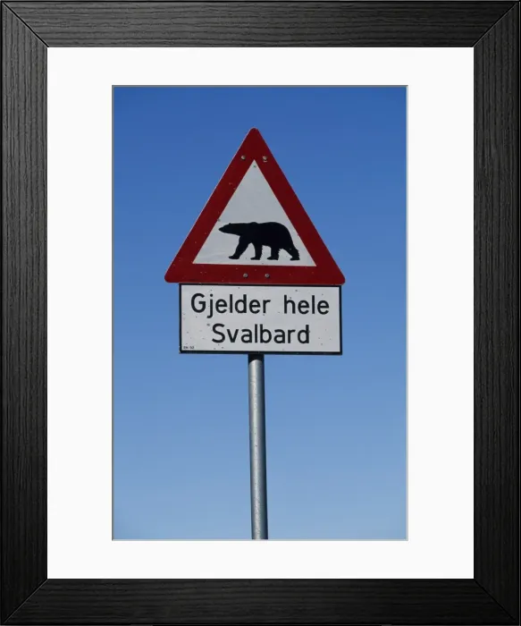 Framed Print : Polar bear warning sign on the outskirts of Longyearbyen Framed Print : Polar bear warning sign on the outskirts of Longyearbyen