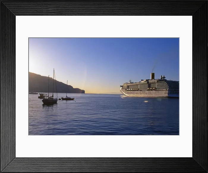 Framed Print : Cruise ship leaving Funchal Harbour at sunset Framed Print : Cruise ship leaving Funchal Harbour at sunset
